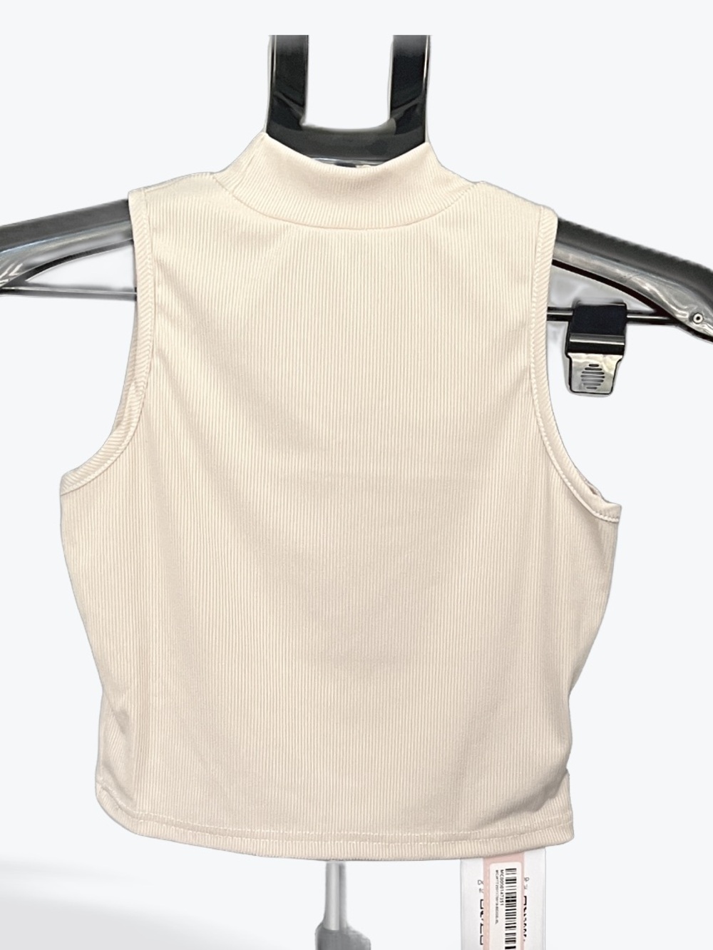 Sleeveless Ribbed Mock Neck Crop Top - Cream Tan